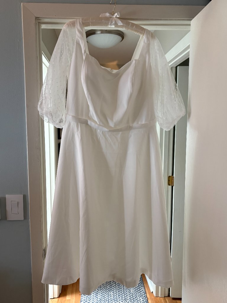 A-Line Tea Length Chiffon White (Ivory) Dress — image 3 of 5